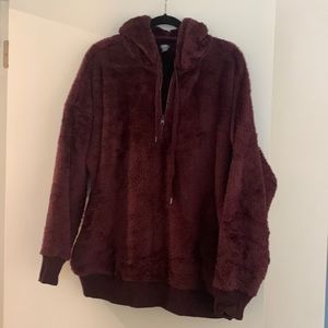 Aerie Cozy Faux Fur Maroon Hoodie XXL